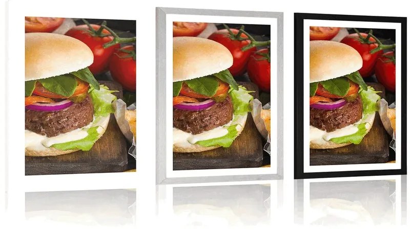 Plagát s paspartou americký hamburger - 60x90 silver