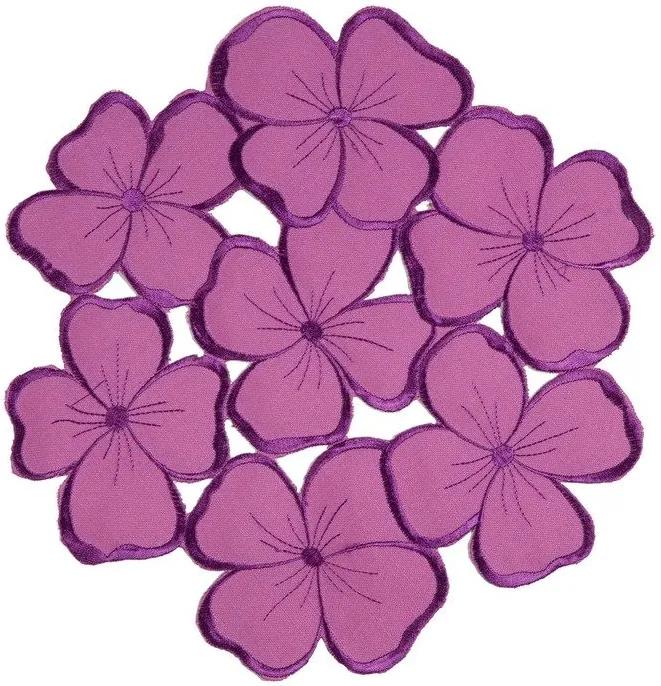 Škodák Vyšívaný obrus vzor 026 7 kvetov fialový - okrúhly Ø 30cm