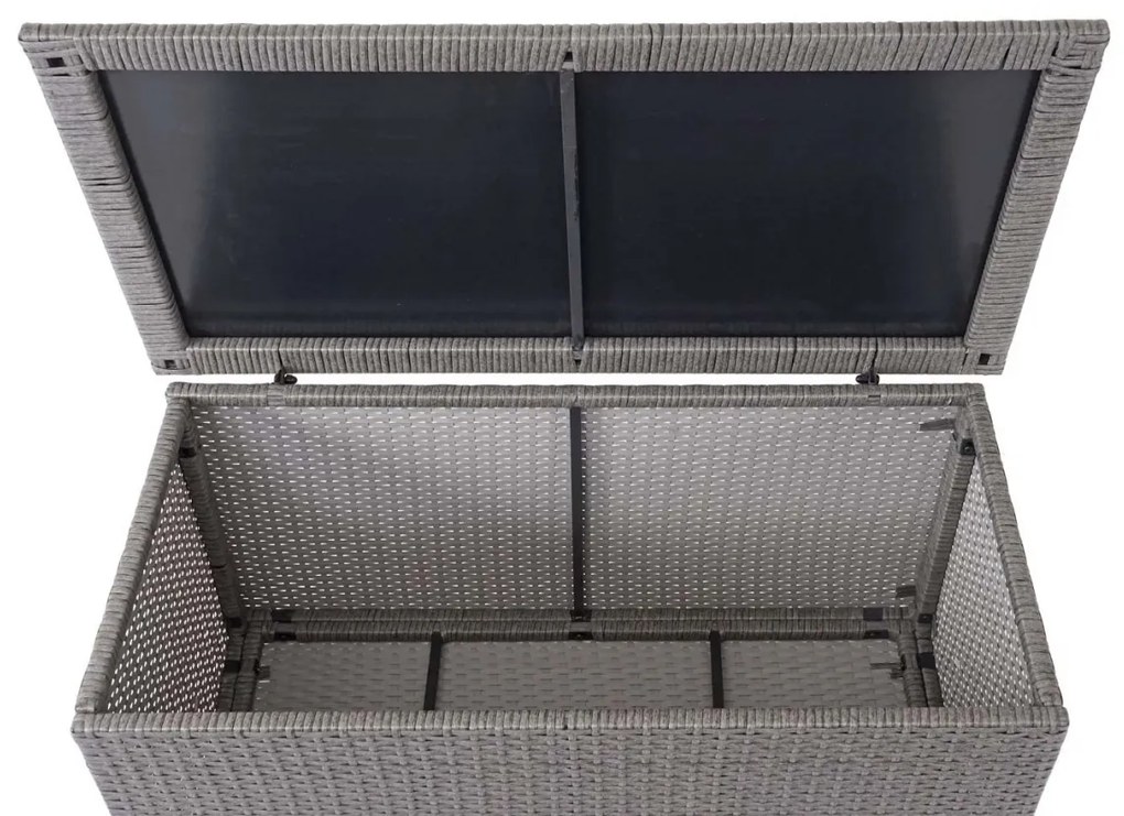 Polyratanový záhradný úložný box HWC-D88 - základná sivá, 63x135x52cm 320l