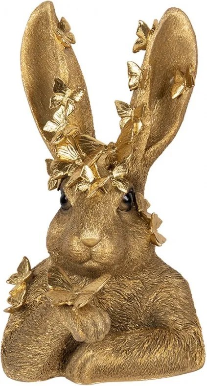 Dekorácia zlatá busta zajac so zlatými motýlikmi - 21*20*34 cm