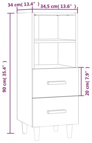 vidaXL Komoda dymový dub 34,5x34x90 cm spracované drevo-