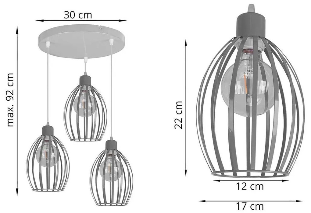 Závesné svietidlo Toronto, 3x drôtené tienidlo (výber z 3 farieb), o