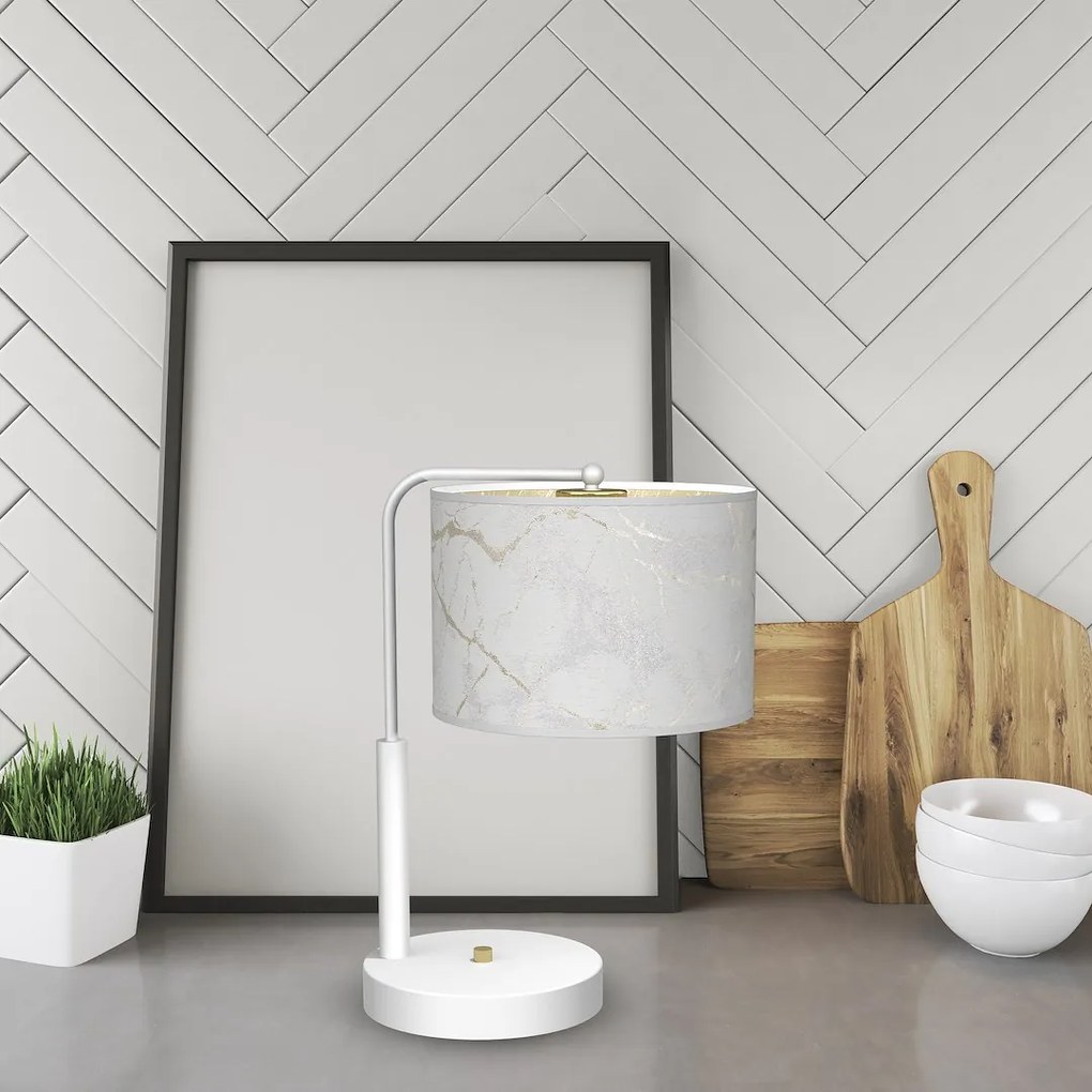 Stolná lampa Senso, 1x biele/zlaté textilné tienidlo, w
