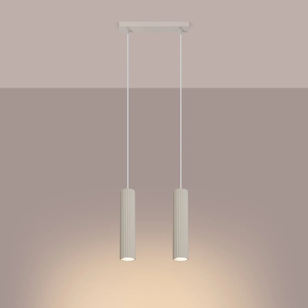 Závesné svietidlo Karbon, 2x béžové kovové tienidlo