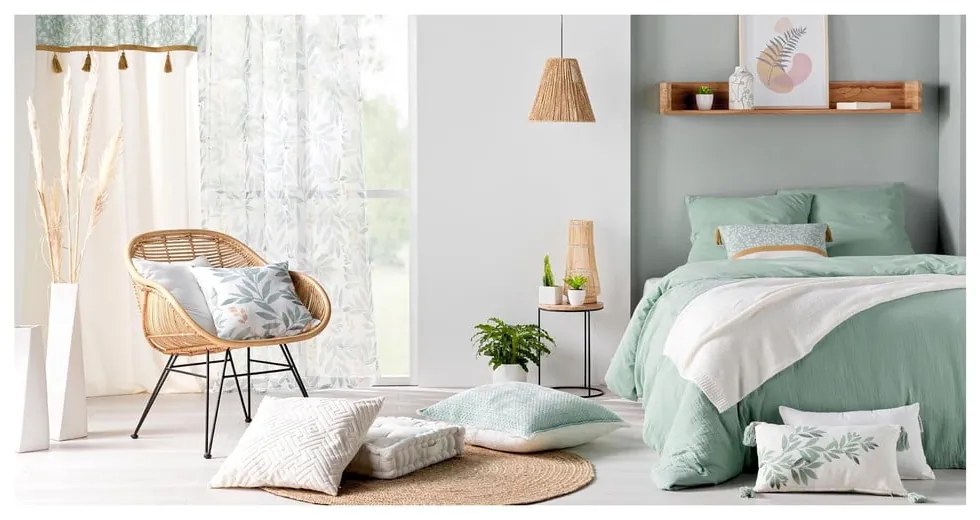 Svetlozelené mušelínové obliečky na dvojlôžko/predĺžené 240x220 cm Angelia – douceur d'intérieur