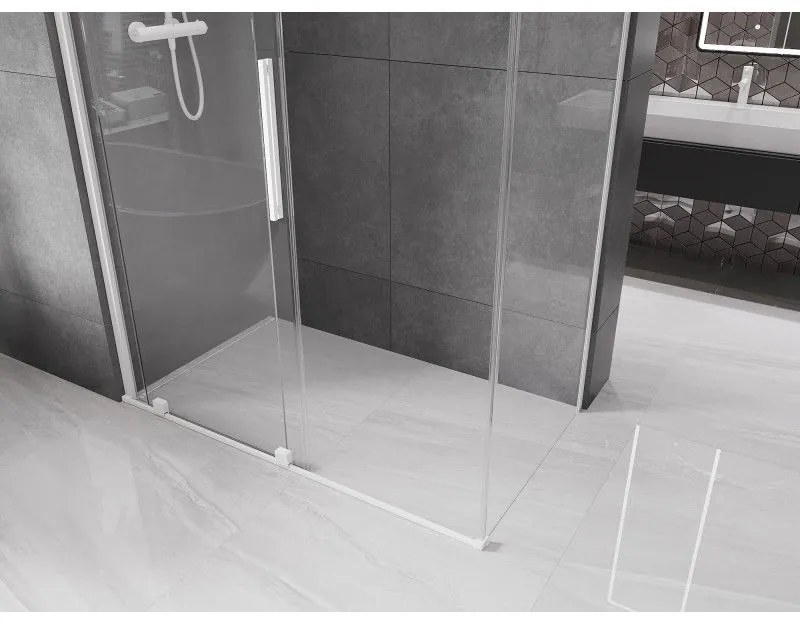 Mexen Velar, sprchový kút s posuvnými dverami 130(dvere) x 75(stena) cm, 8mm číre sklo, biela, 871-130-075-01-20