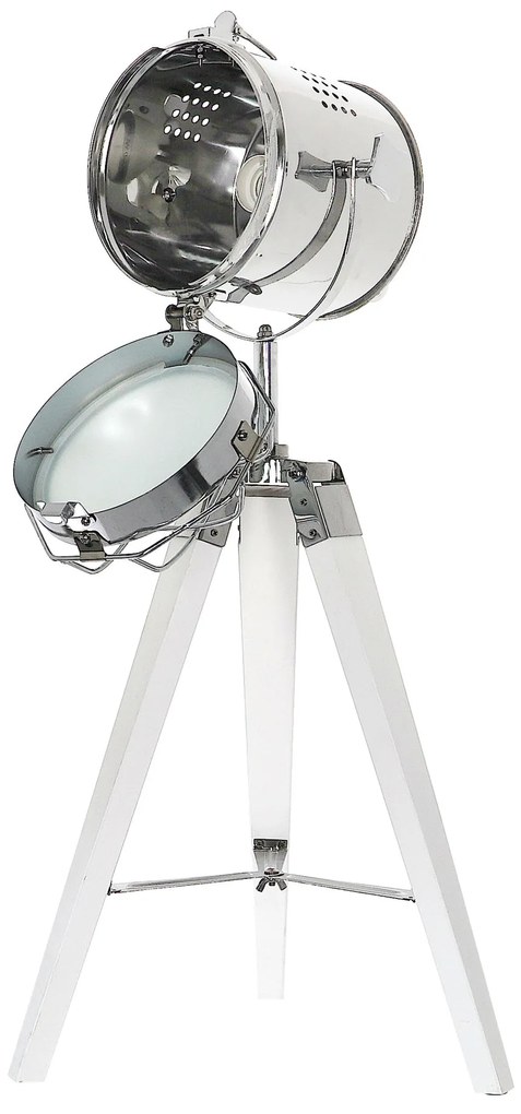 Dekorstudio Podlahová lampa TRIPOD na bielej trojnožke s chrómovaným tienidlom