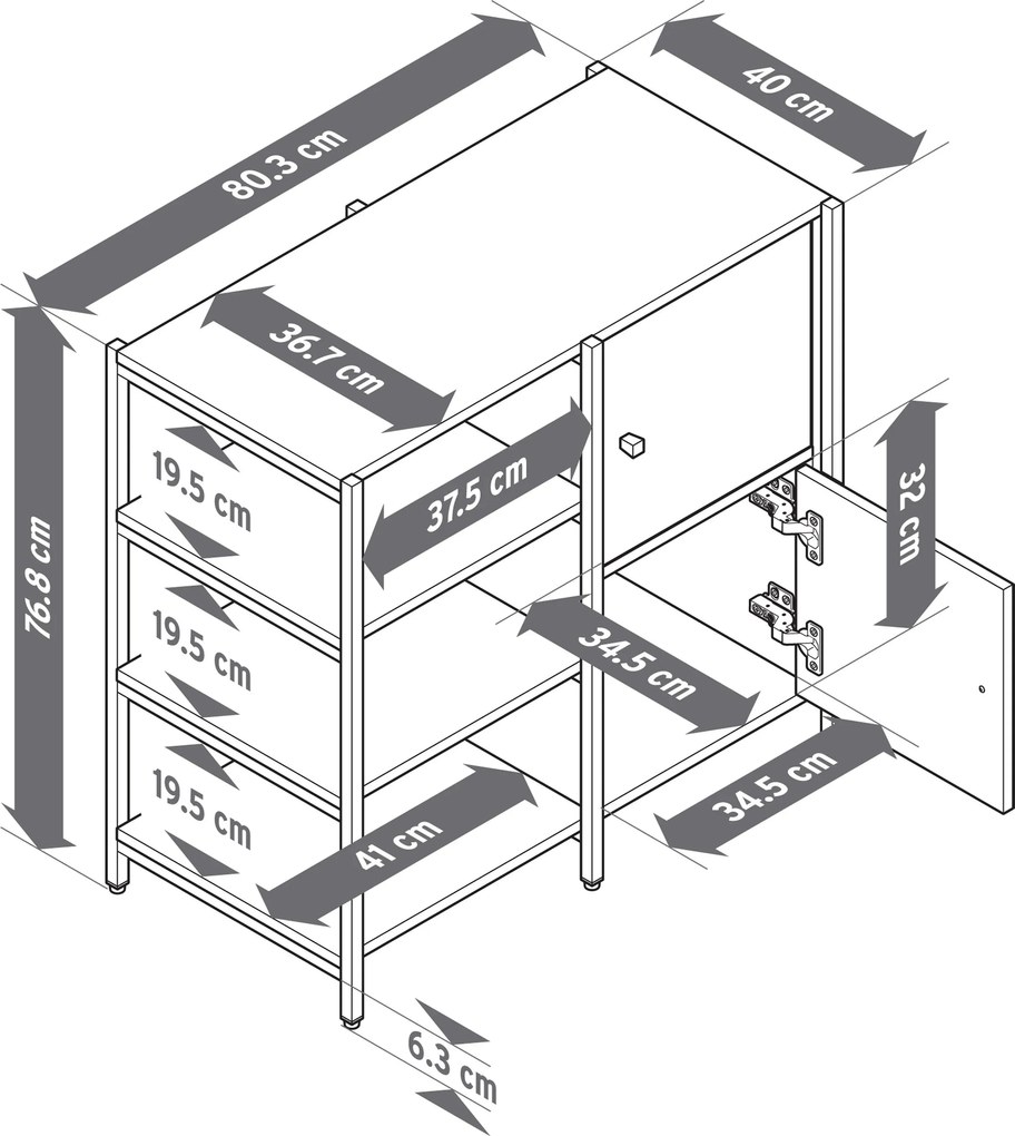 Komoda »GRADE« s otvorenými priehradkami a 2 dvierkami