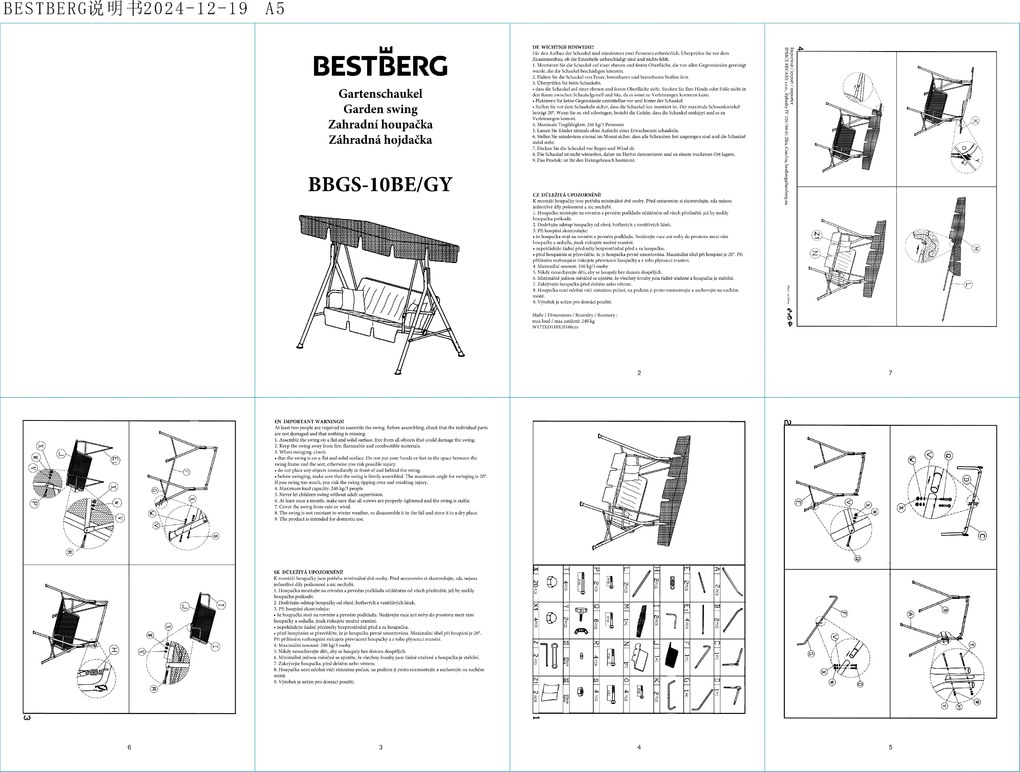Záhradná hojdačka BestBerg BBGS-10GY / sivá