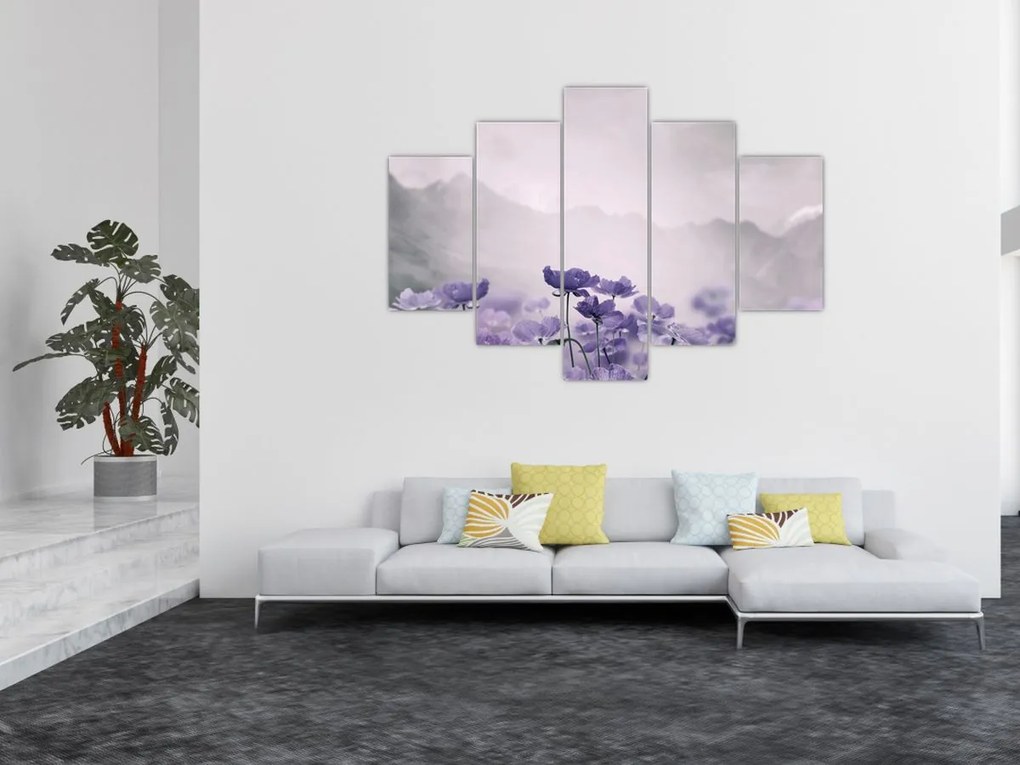 Obraz - Fialové kvety v horách (150x105 cm)