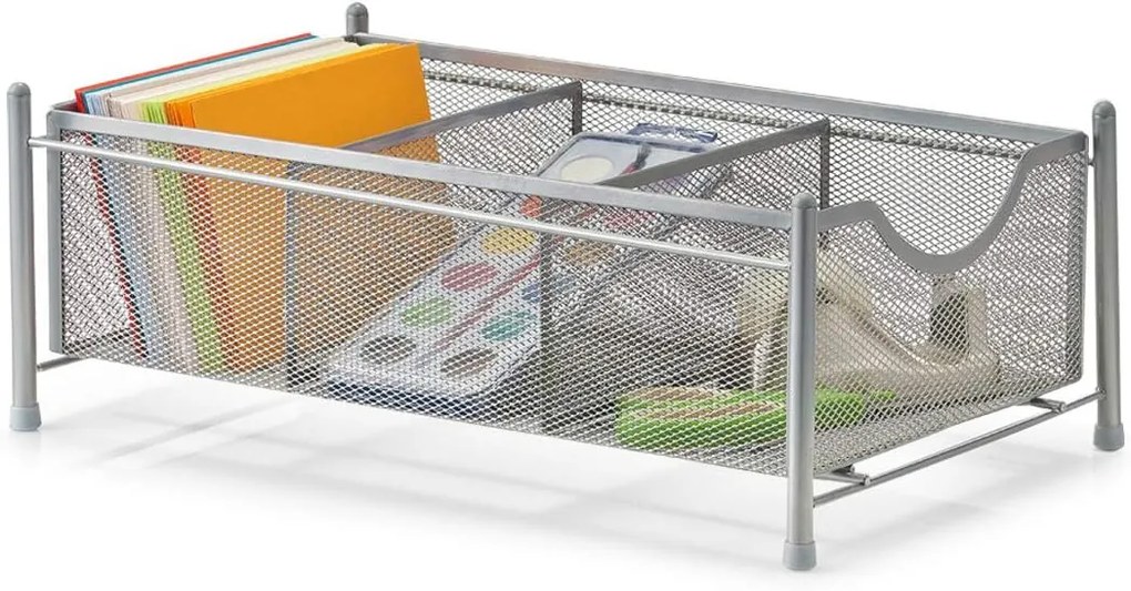 Organizér, zásuvka s 3 priehradkami, sivá mriežka, MESH