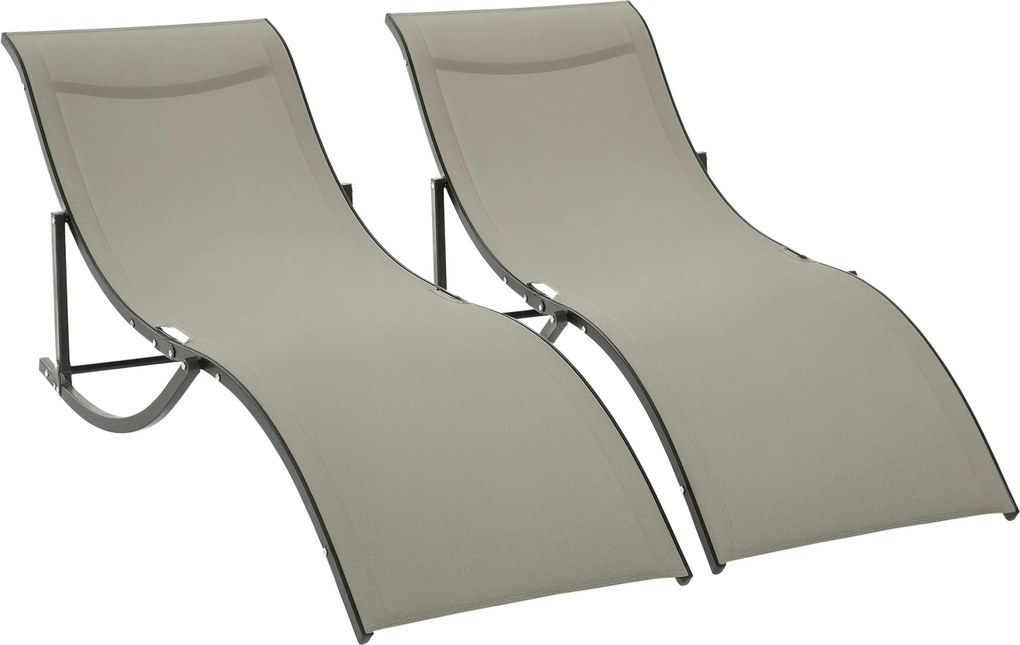 Outsunny set 2 skladacích záhradných lehátok, hliníkové a textilné sunbed, Khaki, 61x165x63cm | Aosom