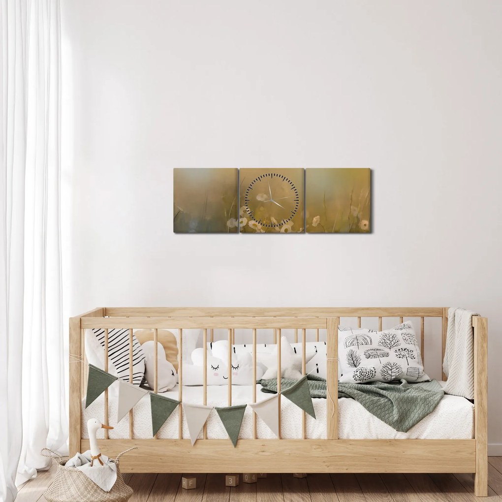 Obraz - Olejomaľba sedmokrások (s hodinami) (90x30 cm)