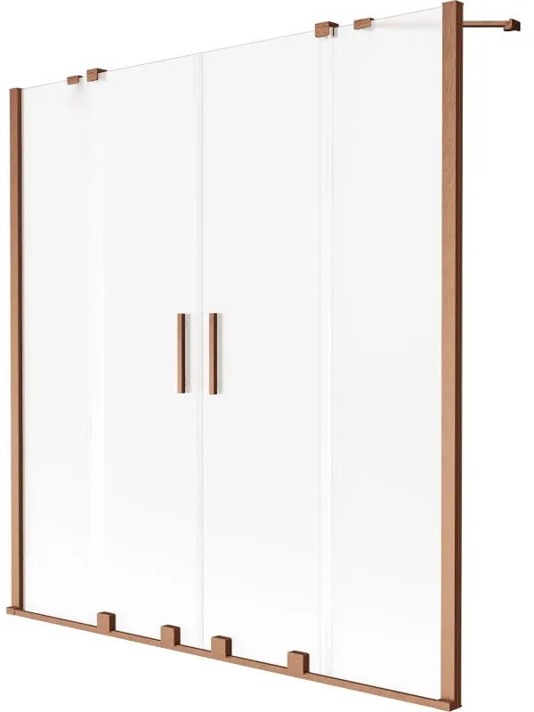 Mexen Velar Duo, 2-krídlová vaňová zástena s posuvnými dverami 160 x 150 cm, námraza, medený matný profil, 896-160-000-32-65