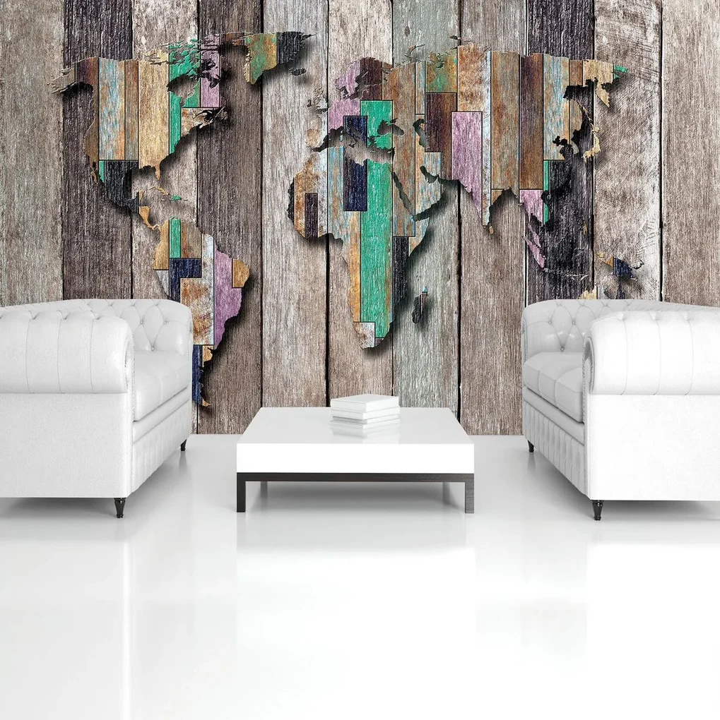 Fototapeta - Mapa sveta na farebných doskách (152,5x104 cm)