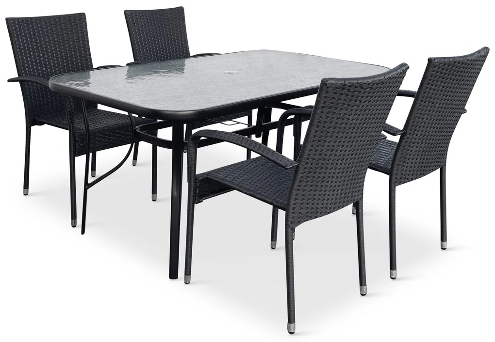 Noela Záhradný jedálenský set Klaudia transparentný + 4x ratanová stolička Paris KD