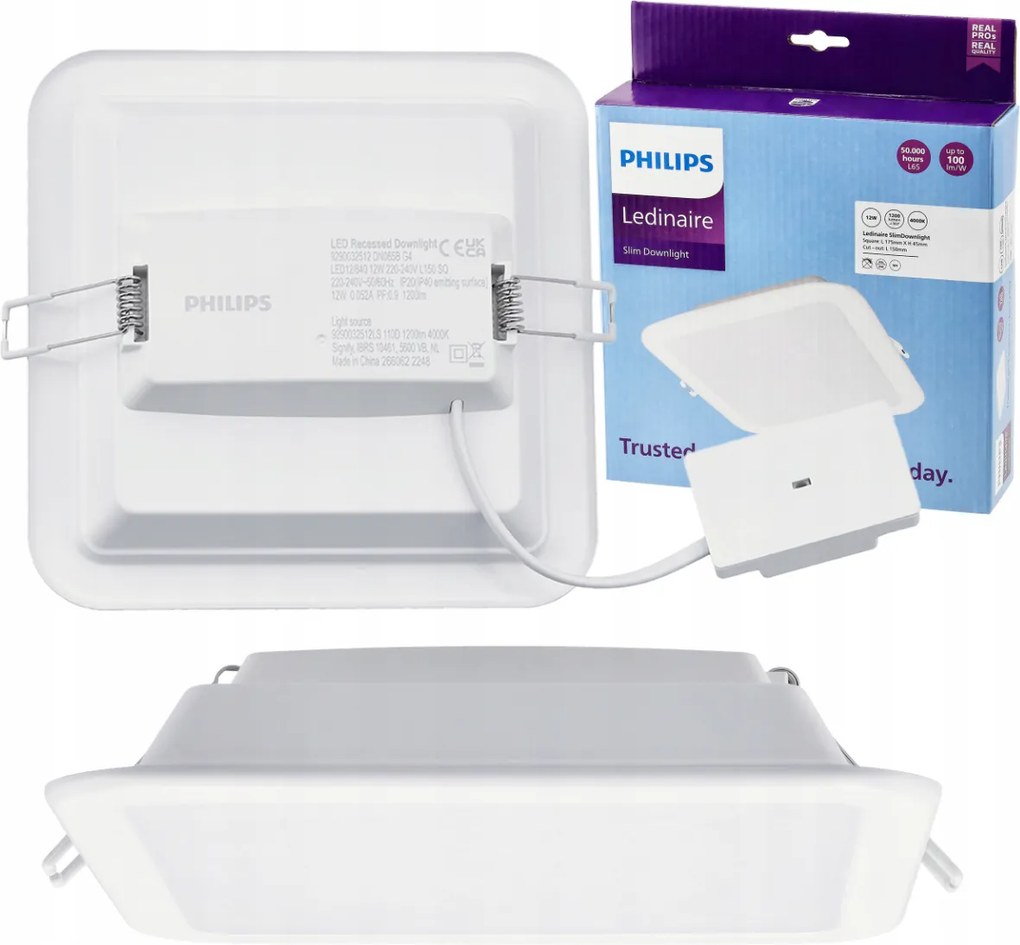 LED panel zapustený štvorcový Philips 12W 1200lm 4000K - biela