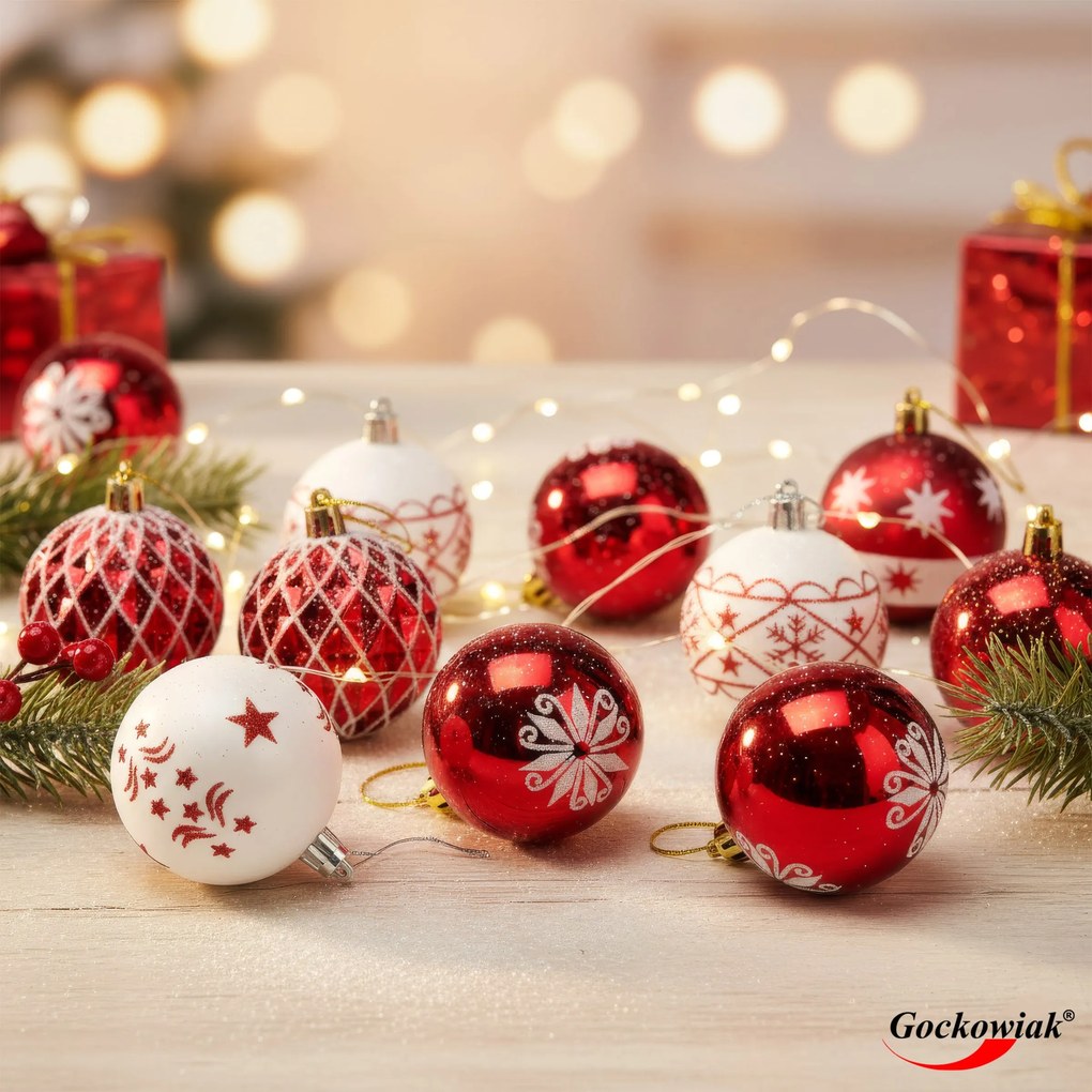 Sada 30 ks vánočních baněk SAPIN červená/bílá