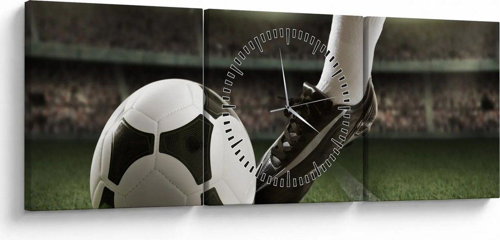 Obraz - Futbalová lopta (s hodinami) (90x30 cm)