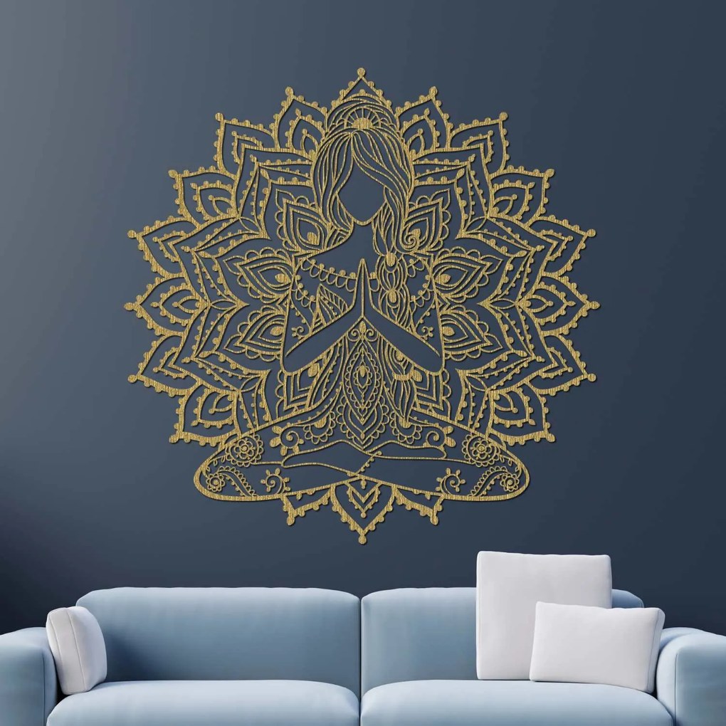 SENTOP | Drevená mandala joga žena – 3D obraz na stenu do obývačky | SENTOP PR0511