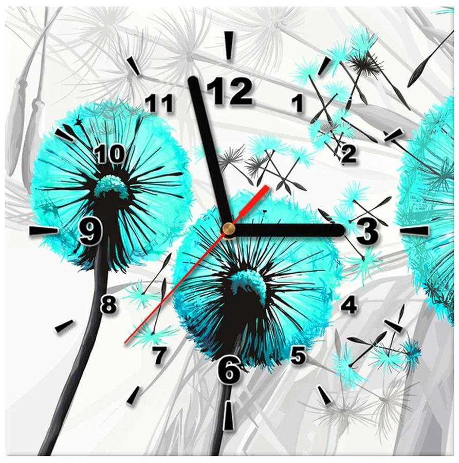 Gario Obraz s hodinami Krásne tyrkysové púpavy Rozmery: 30 x 30 cm