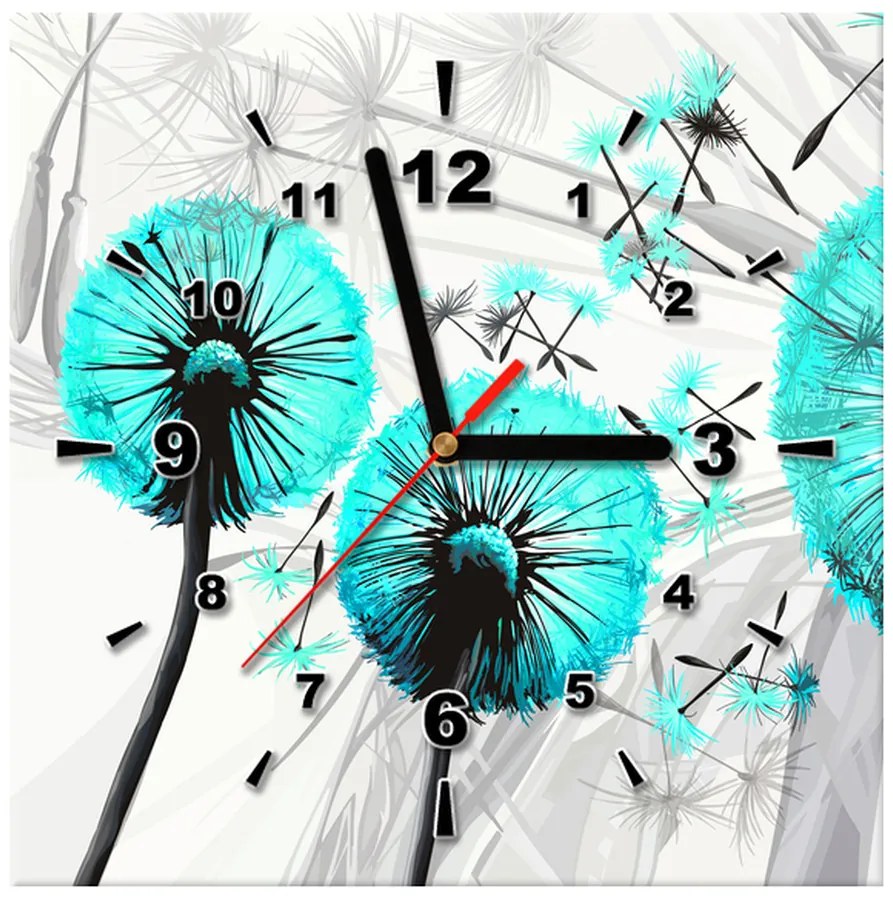 Gario Obraz s hodinami Krásne tyrkysové púpavy Rozmery: 60 x 40 cm