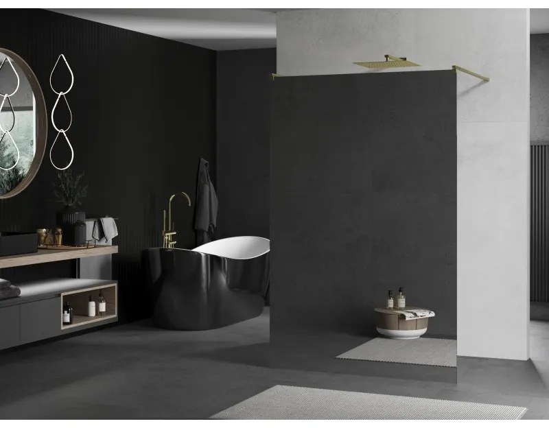 Mexen Kioto, sprchová zástena Walk-In 120 x 200 cm, 8mm sklo vzor zrkadlo, zlatý matný profil, 800-120-002-55-50