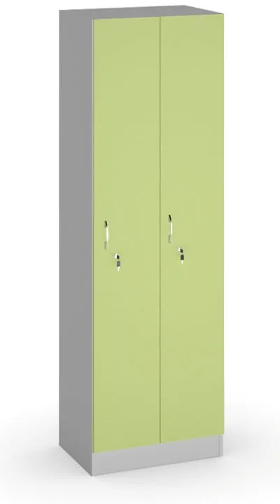 Drevená šatníková skrinka S5, 2 oddiely, 1900 x 600 x 420 mm, cylindrický zámok, zelená