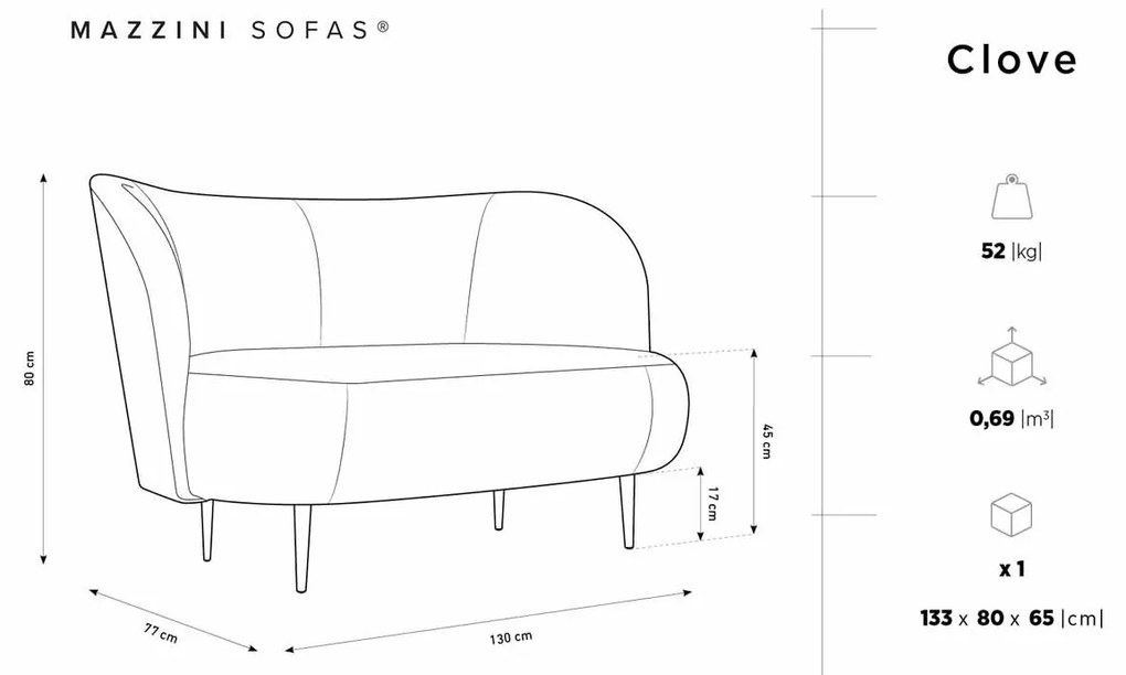 Dvojmiestna pohovka Clove 130 × 77 × 80 cm