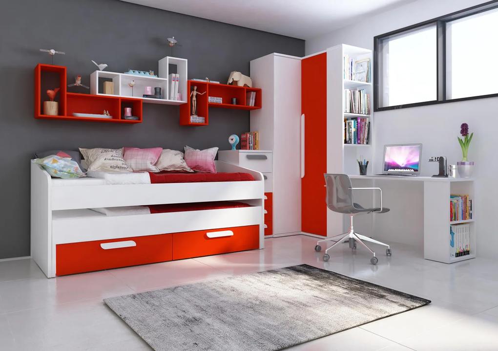 Detská izba B s rohovou šatníkovou skriňou, prístelkou - červená - Detská posteľ s prístelkou B