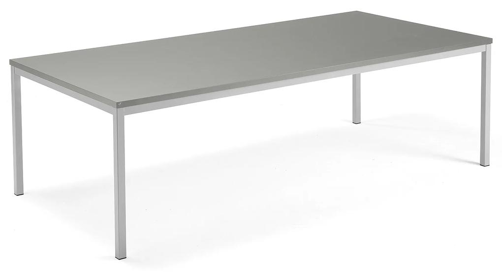 Rokovací stôl QBUS, 2400x1200 mm, klasická podnož, strieborná, svetlošedá