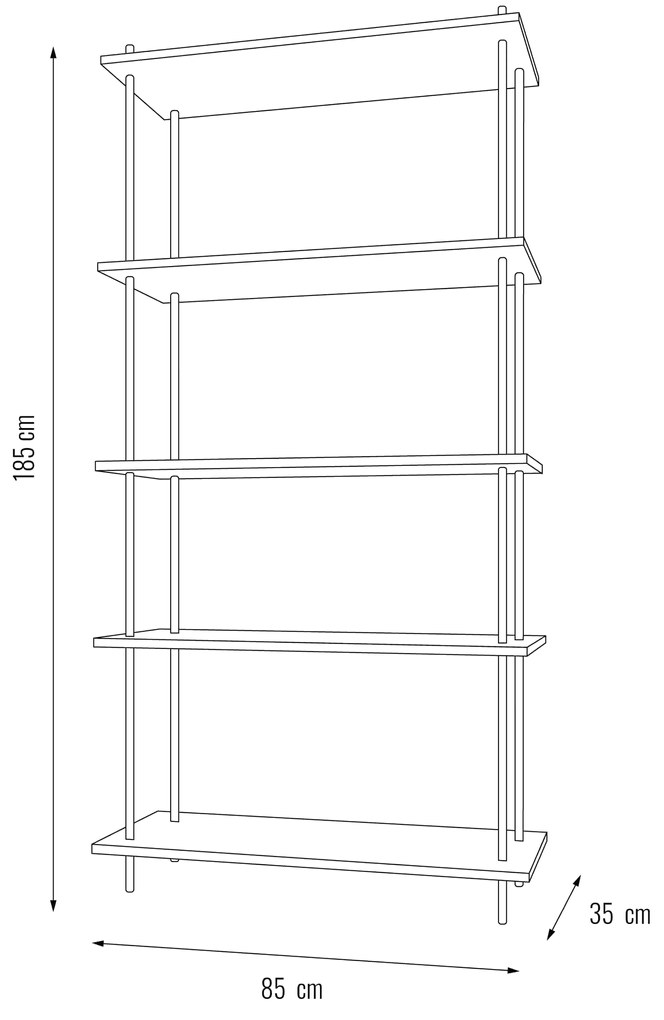 Kovové regály v industriálnom štýle DECO s 5 policami, 185x85x35 cm