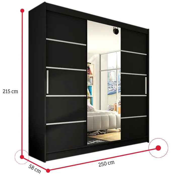 Posuvná skriňa LUKAS VI so zrkadlom, 250x215x58, sonoma