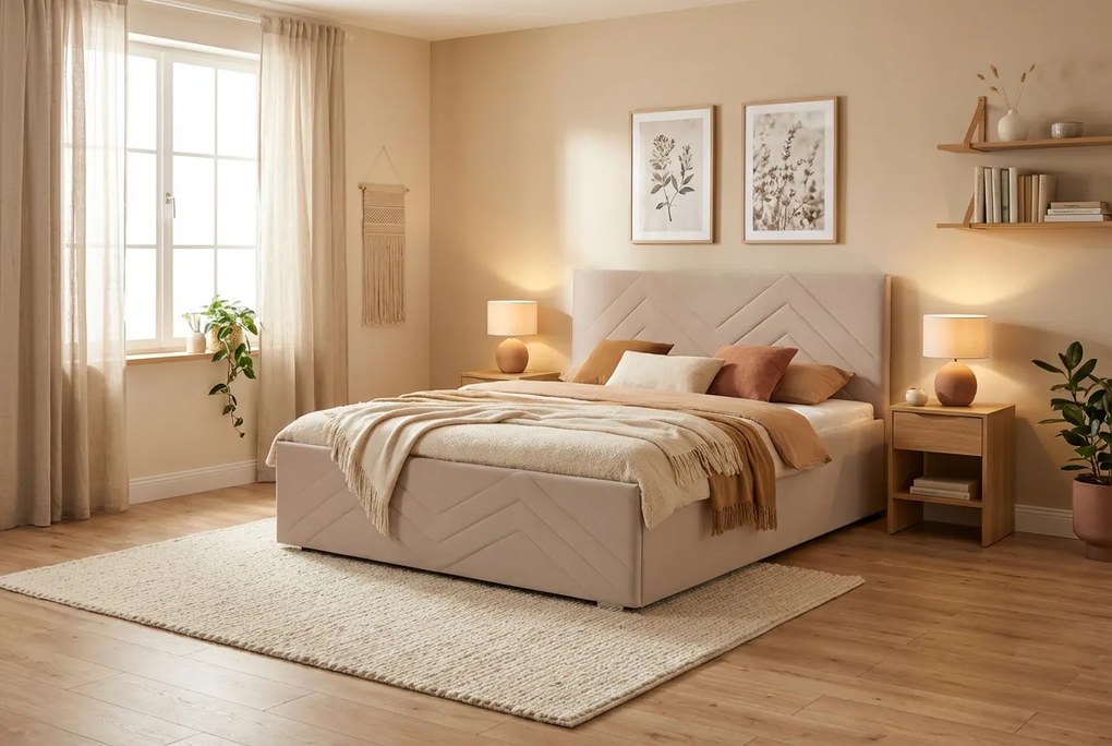 Postel CINDY 160x200 cm Béžová Bez matraca