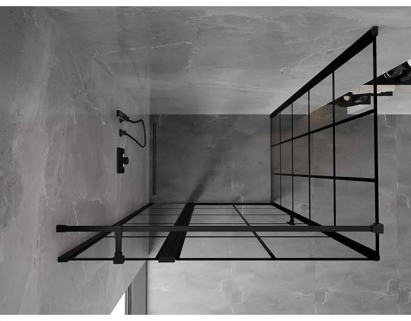 Mexen Mist T, sprchový kút s krídlovými dverami, ľavý, 75 x 80 cm, 8mm číre sklo, čierny profil, 8A4T-075-080-70-77-L