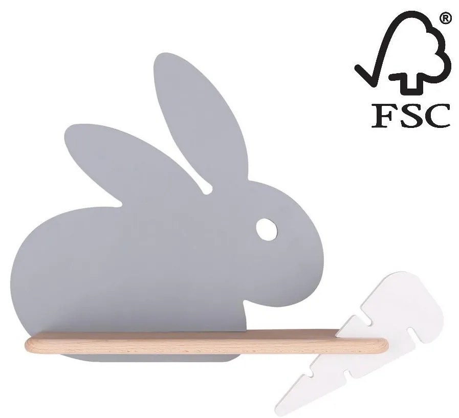 Candellux LED Detské nástenné svietidlo s poličkou RABBIT LED/4W/230V šedá/biela/drevo CA0798