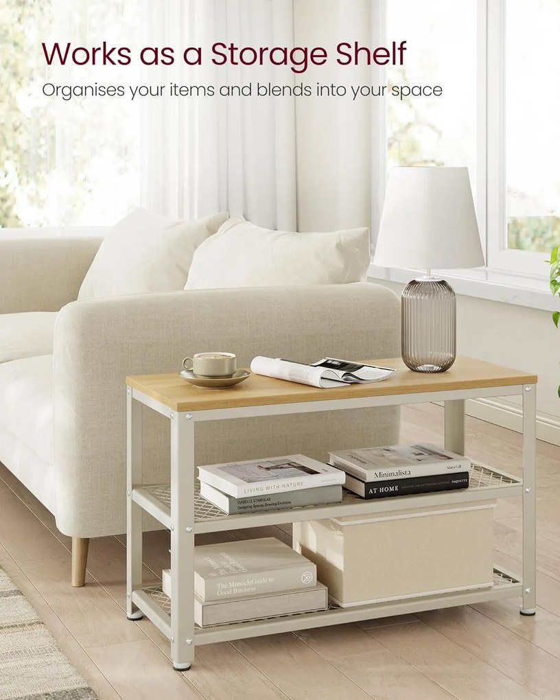 Lavica na topánky, botník, 30 x 73 x 45 cm, dubová béžová a klasická biela