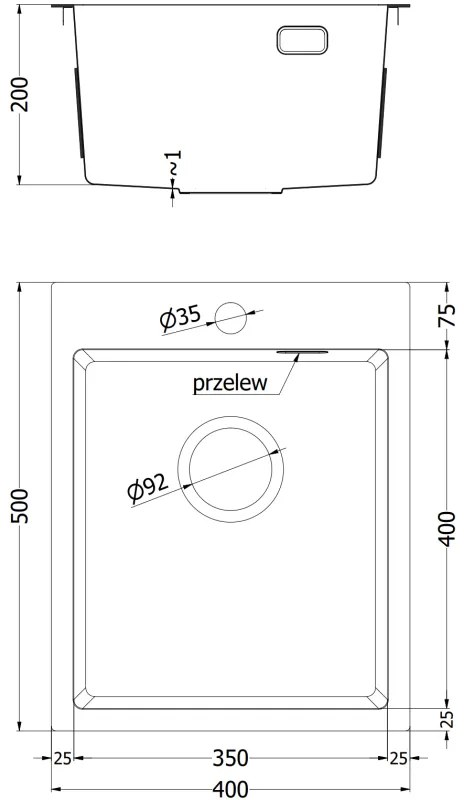 Mexen Solix, 1-komorový nerezový drez 400 x 500 mm, brúsená zlatá, 6406401000-55