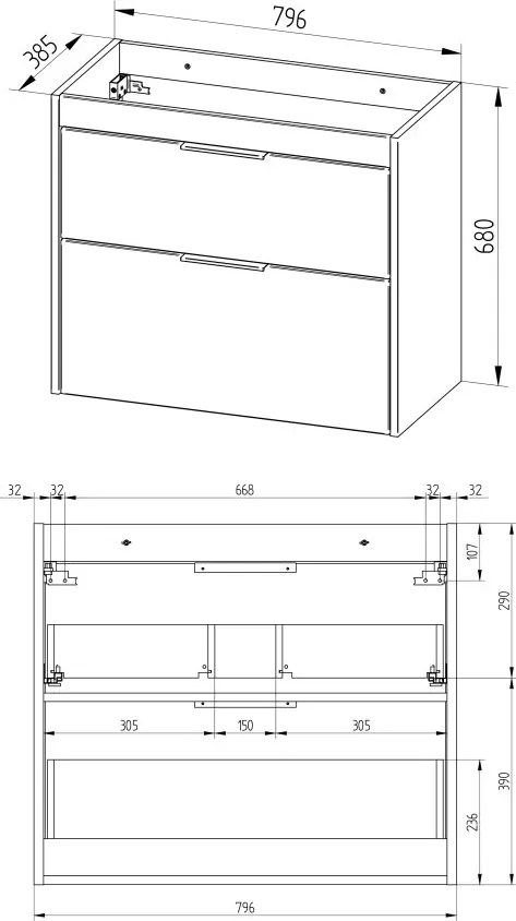 Mereo, Mereo Vigo, kúpeľňová skrinka s keramickým umývadlom 81 cm, biela, MER-CN312