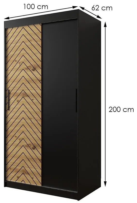Skriňa Jodełka 100 čierna/dub Artisan/čierna