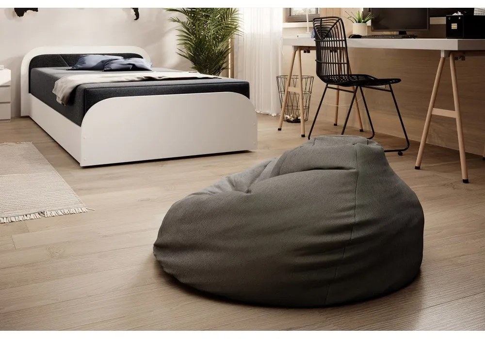 Biela/tmavosivá čalúnená/z drevotriesky jednolôžková posteľ s úložným priestorom s matracom 80x190 cm Parys – ELTAP