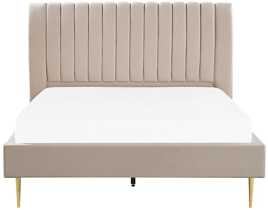 Zamatová posteľ 160 x 200 cm béžová MARVILLE Beliani
