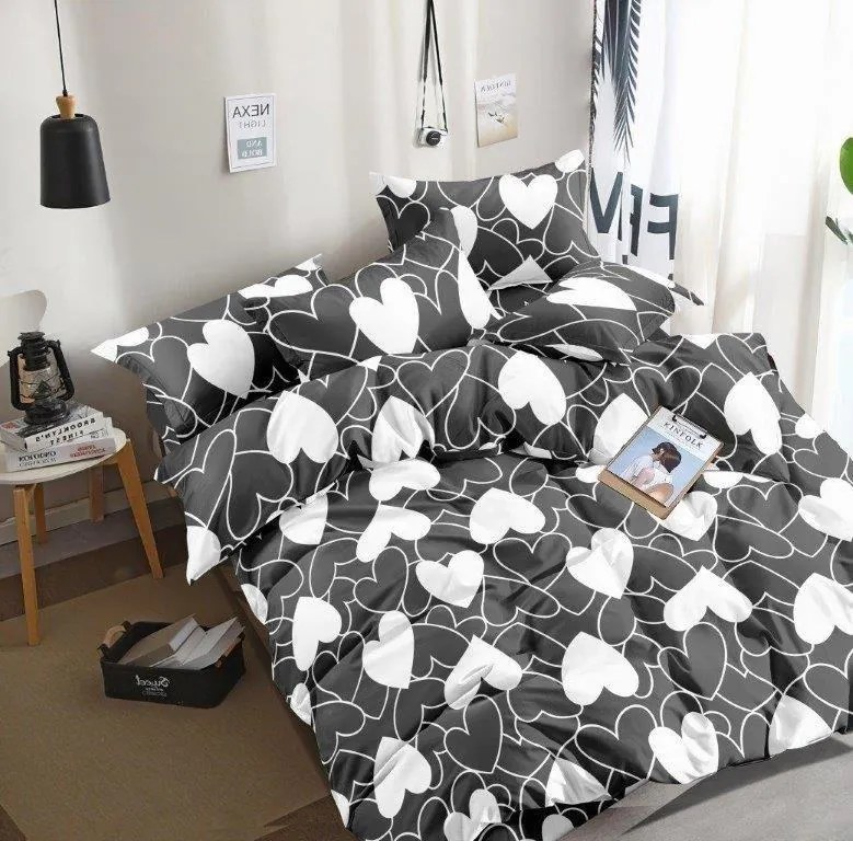 Obliečky z mikrovlákna BIELE SRDCE sivé Rozmer obliečky: 2 ks 70 x 80 cm | 160 x 200 cm