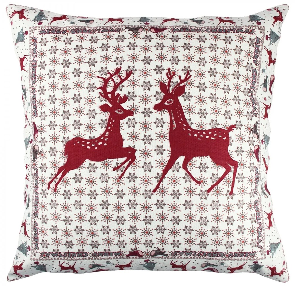 Vianočná dekoračná obliečka na vankúš so sobmi VASO 43x43 cm biela/červená