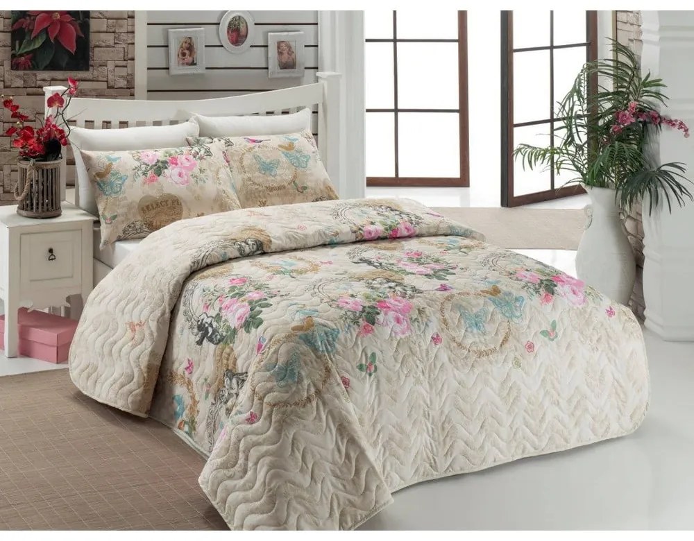 Prikrývka cez posteľ na dvojlôžko s obliečkami na vankúše Angel, 200 × 220 cm