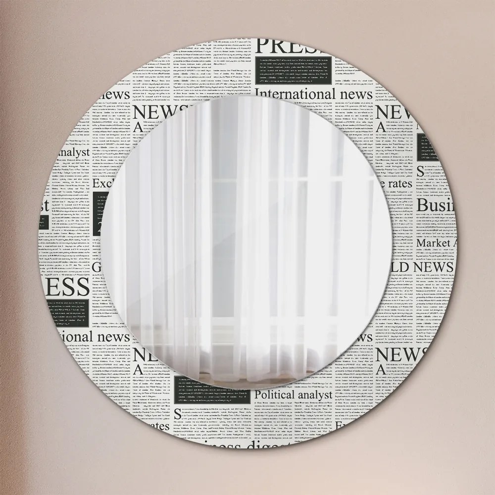 Okrúhle ozdobné zrkadlo na stenu Vzor z novín fi 50 cm