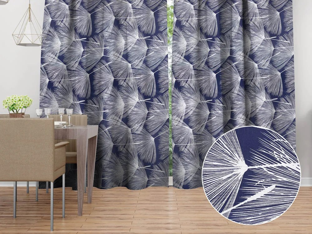 Biante Bavlnený záves Sandra SA-414 Biele abstraktné páperie na modrom 150x210 cm