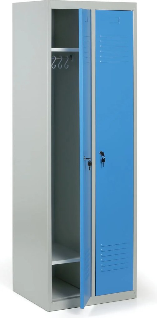 Kovová šatníková skrinka S2, 2-dverová, 1800 x 600 x 500 mm, cylindrický zámok, modré dvere