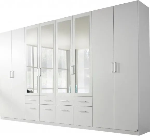 Sconto Šatníková skriňa BAYLEE alpská biela, 8-dverová so 4 zrkadlami