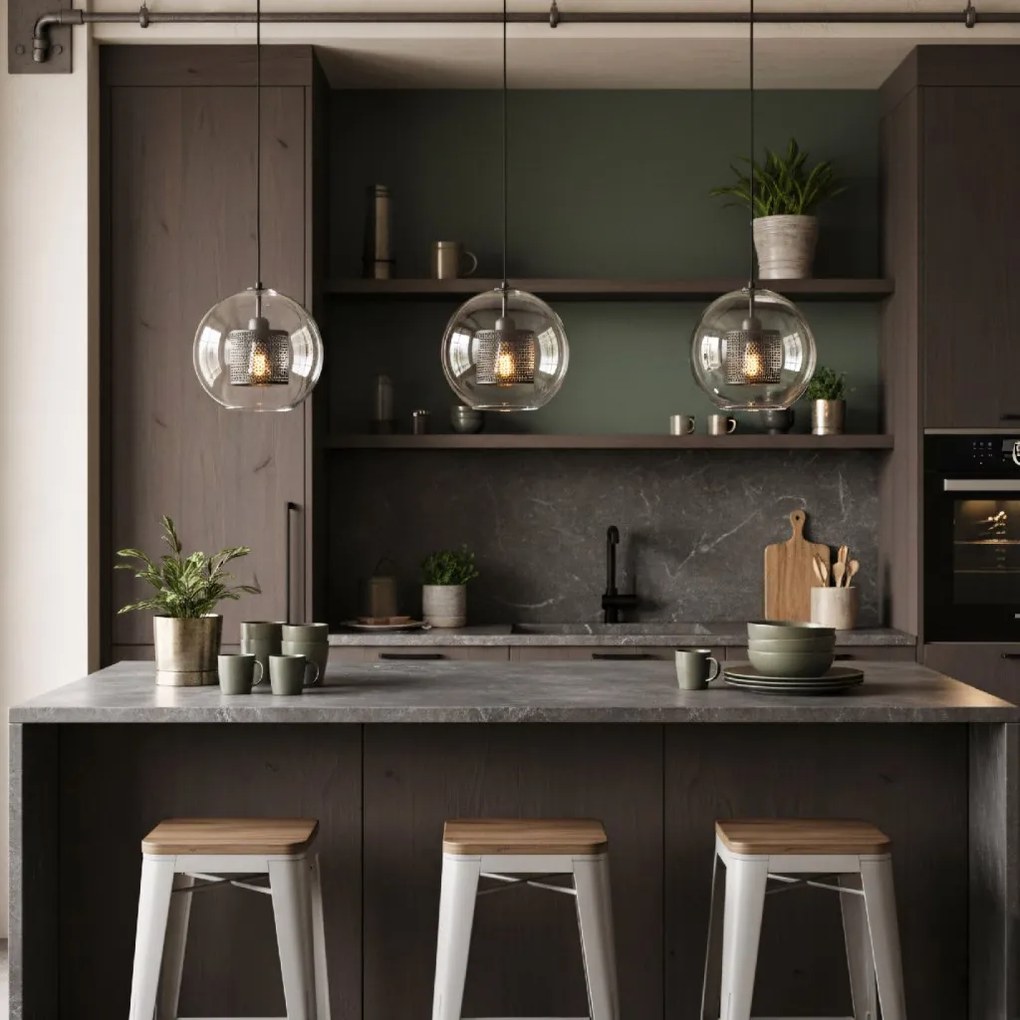 Toolight - Sklenená závesná lampa loft APP558-1CP 25cm 1xE27 60W, čierna, OSW-08751